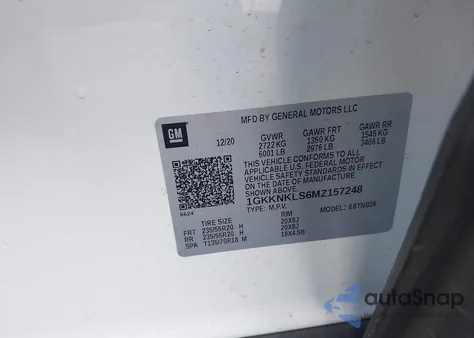 2021 GMC Acadia Fwd Sle z USA, uszkodzony, nr VIN 1GKKNKLS6MZ157248